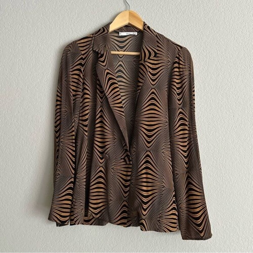 Mango Retro-print shirt Blazer Size 4 - Picture 3 of 8